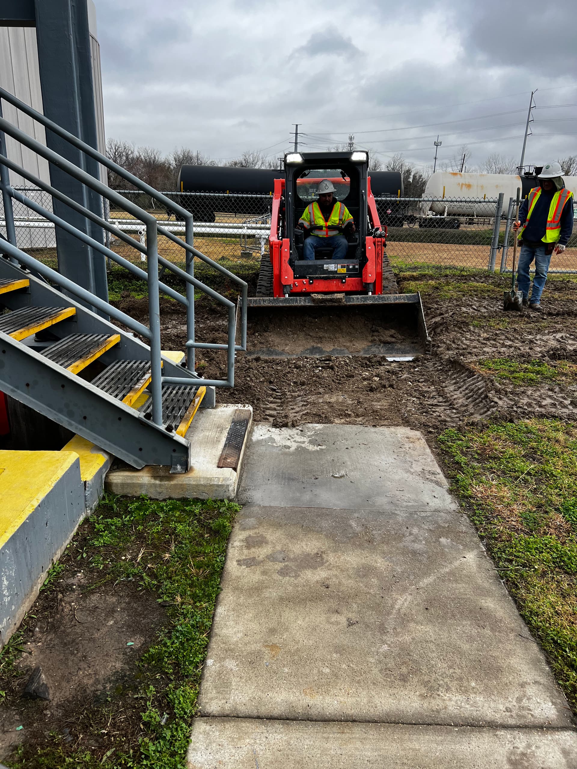 Concrete Steps and Slab Pour at an Industrial Worksite